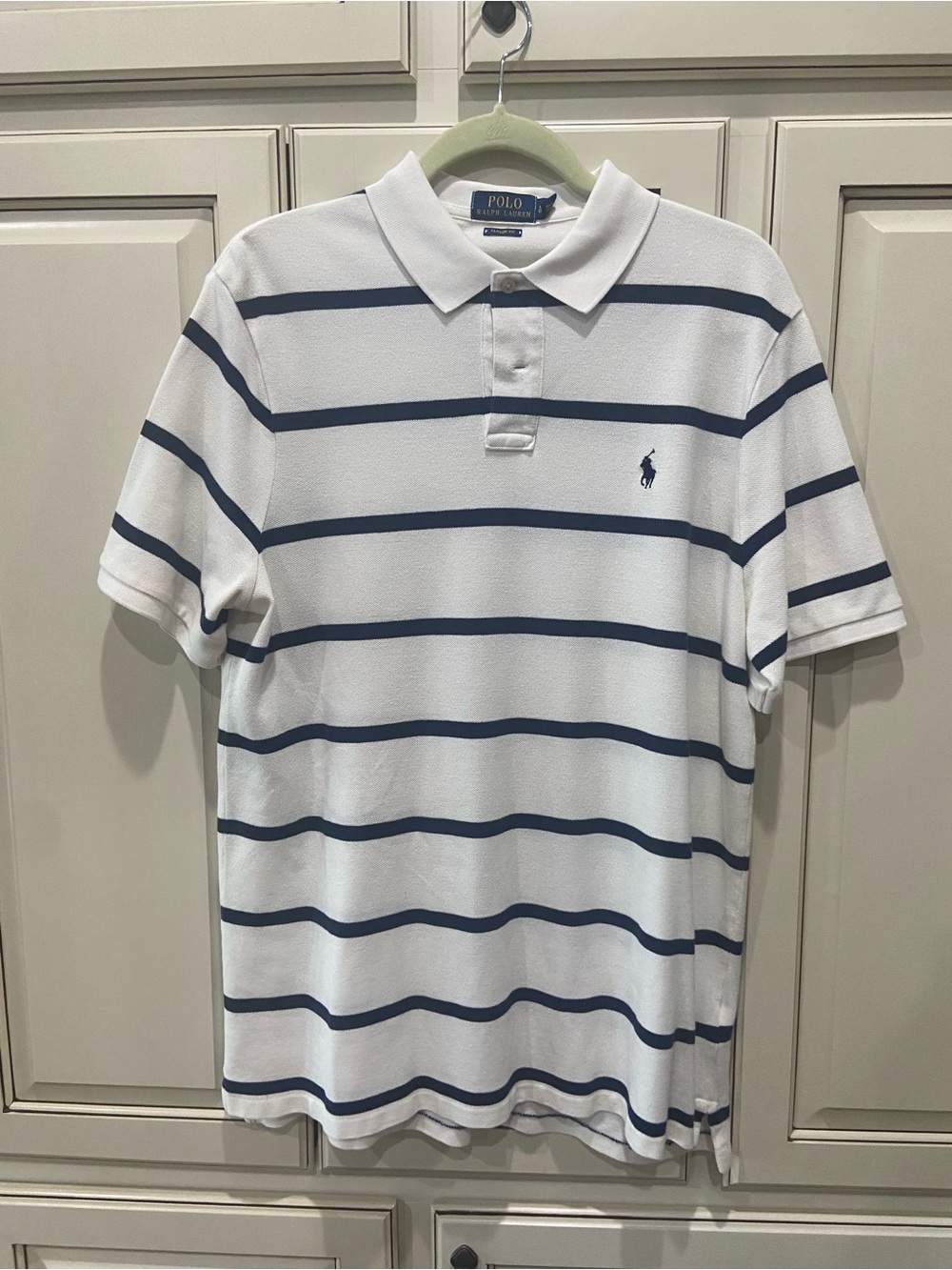 Men’s Polo by Ralph Lauren White & Navy Stripe Polo Shirt